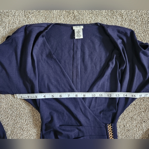 Cache Faux Wrap Long Sleeve Bodycon Dress Size XS Navy Blue - Picture 6 of 9